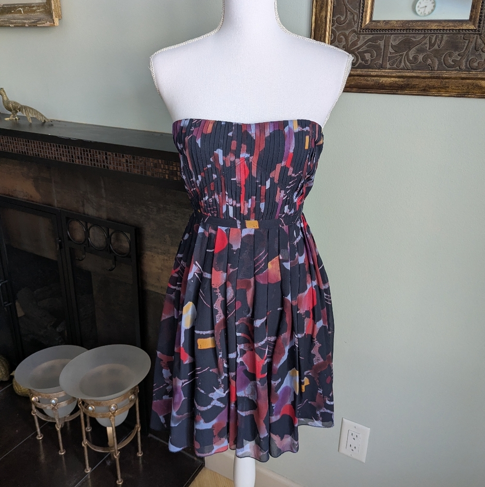 Madewell Broadway & Broome Silk Storybook Dress Size 0 Abstract Sunset 163C